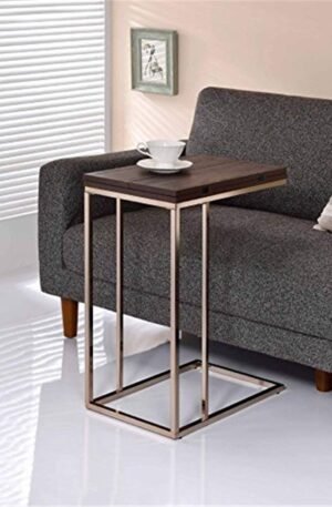 Mesa De Servicio Mesa De Snack Base  De Acero Y Cubierta De Madera