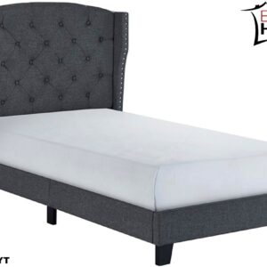 CAMA INDIVIDUAL CON RESPALDO CAPITONADO COLOOR GRIS