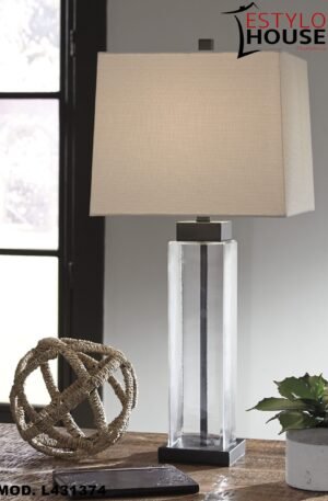 LÁMPARA ALVARO EN VIDRIO Y METAL EN TONO BRONCE CON PANTALLA DE TAPA DURA CUADRADRA