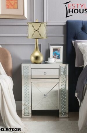 BURÓ MESITA DE NOCHE CON CRSITALES ARTIFICIALES Y ESPEJOS GLAM MAISHA