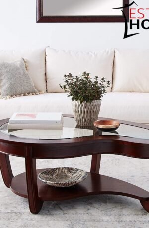 MESA DE CENTRO CRYSTAL FALLS DE MADERA MACIZA Y CRISTAL BISELADO