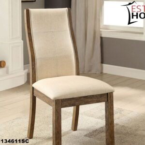 SILLA TAPIZADA EN TELA SUAVE BEIGE CON ESTRUCTURA DE MADERA