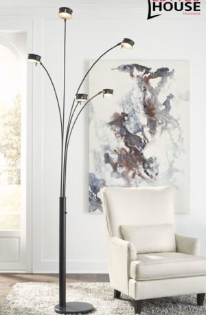 LÁMPARA DE ARCO MARIKE DE METAL EN ACABADO NEGRO CON DIFUSORES ACRÍLICOS