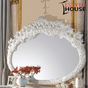 VANITY EN BLANCO ANTIGUO COLECCION VANAHEIM CON DISEÑO FLORAL CON DETALLES DORADOS