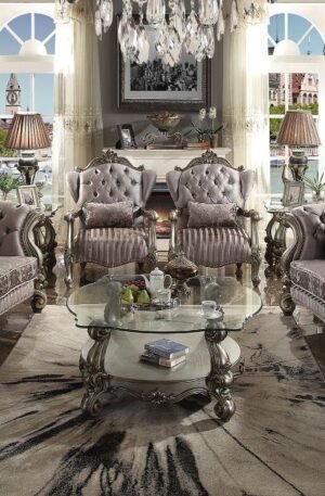 ELEGANTE COLECCIÓN VERSAILLES ACABADOS TALLADOS A MANO TONO PLATINO ANTIGUO