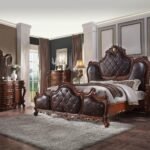 Recamara Picardy | Juego De Cuarto Estilo Clásico Color Cuero Negro Y Miel