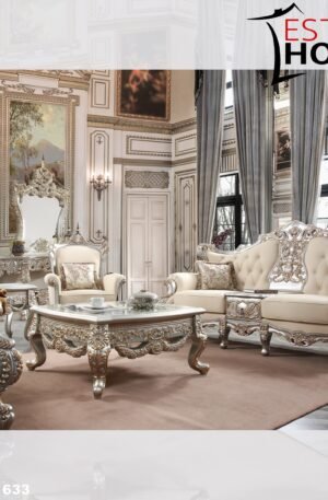 SALA CLÁSICA DE 3 PIEZAS TAPIZADA EN CUERO Y MADERA SÓLIDA