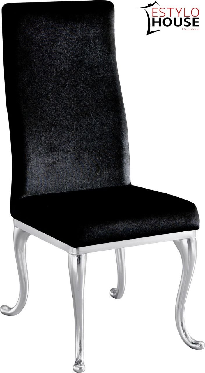 SILLA EN TERCIOPELO NEGRO CON ESTRUCTURA EN ACERO CROMADO