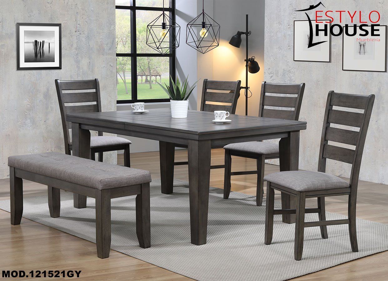 COMEDOR RECTANGULAR EXTENSIBLE GRIS BARDSTOWN 4 - 6 SILLAS (1 BANCA- OPCIONAL)