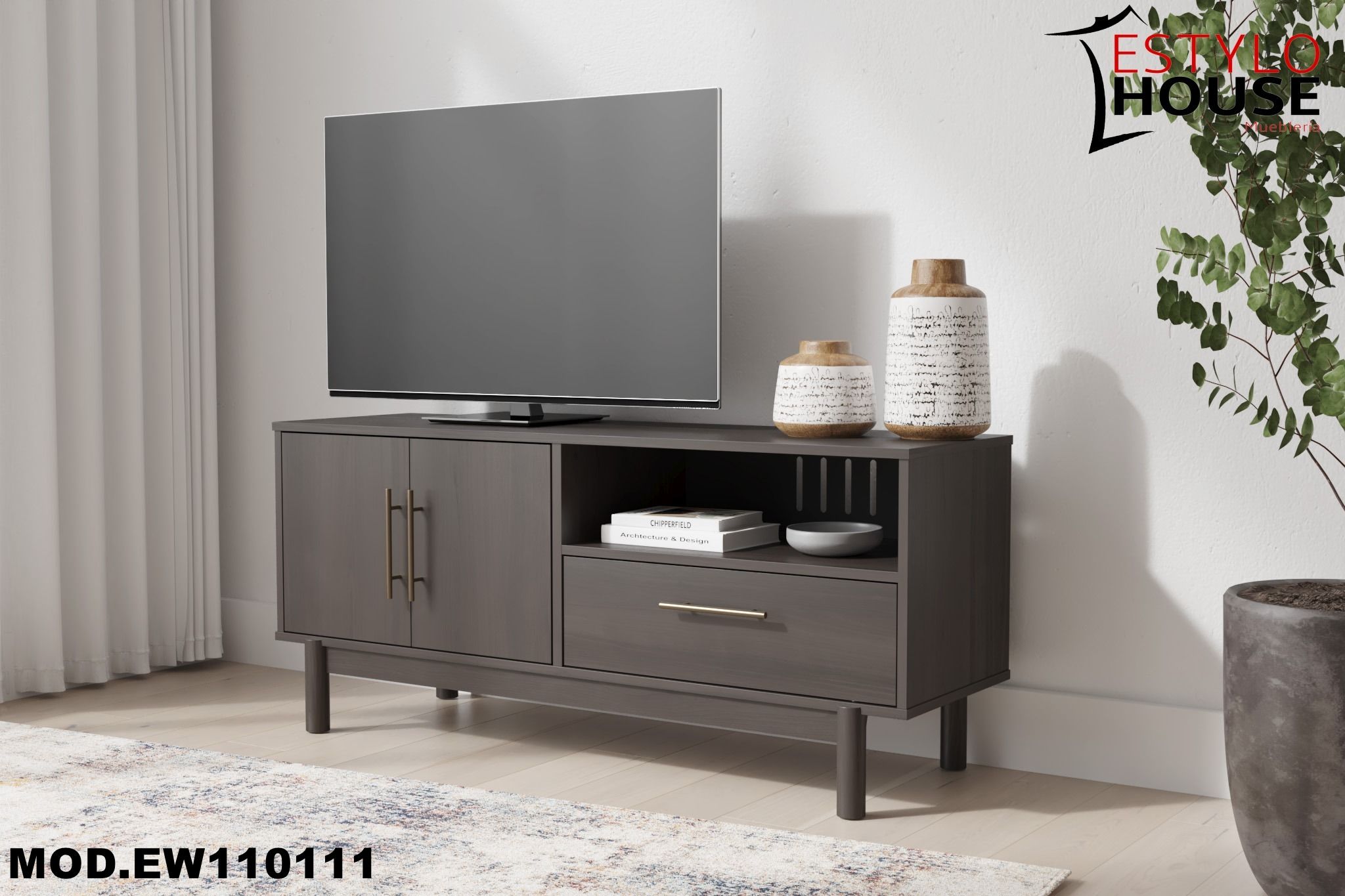 MODERNO MUEBLE PARA TV BRYMONT 59" DISEÑADO PARA USOS MÚLTIPLES