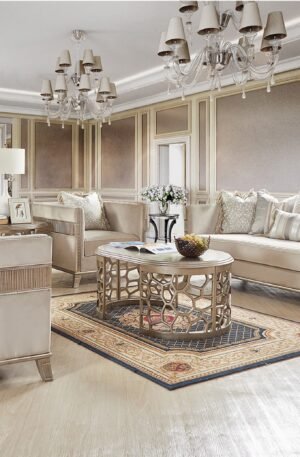 Sala elegante color champagne, minimalista clásica