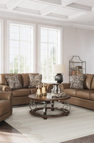 Sofá y Loveseat Shadsburne con Tapicería Tipo Piel y Detalles Clásicos