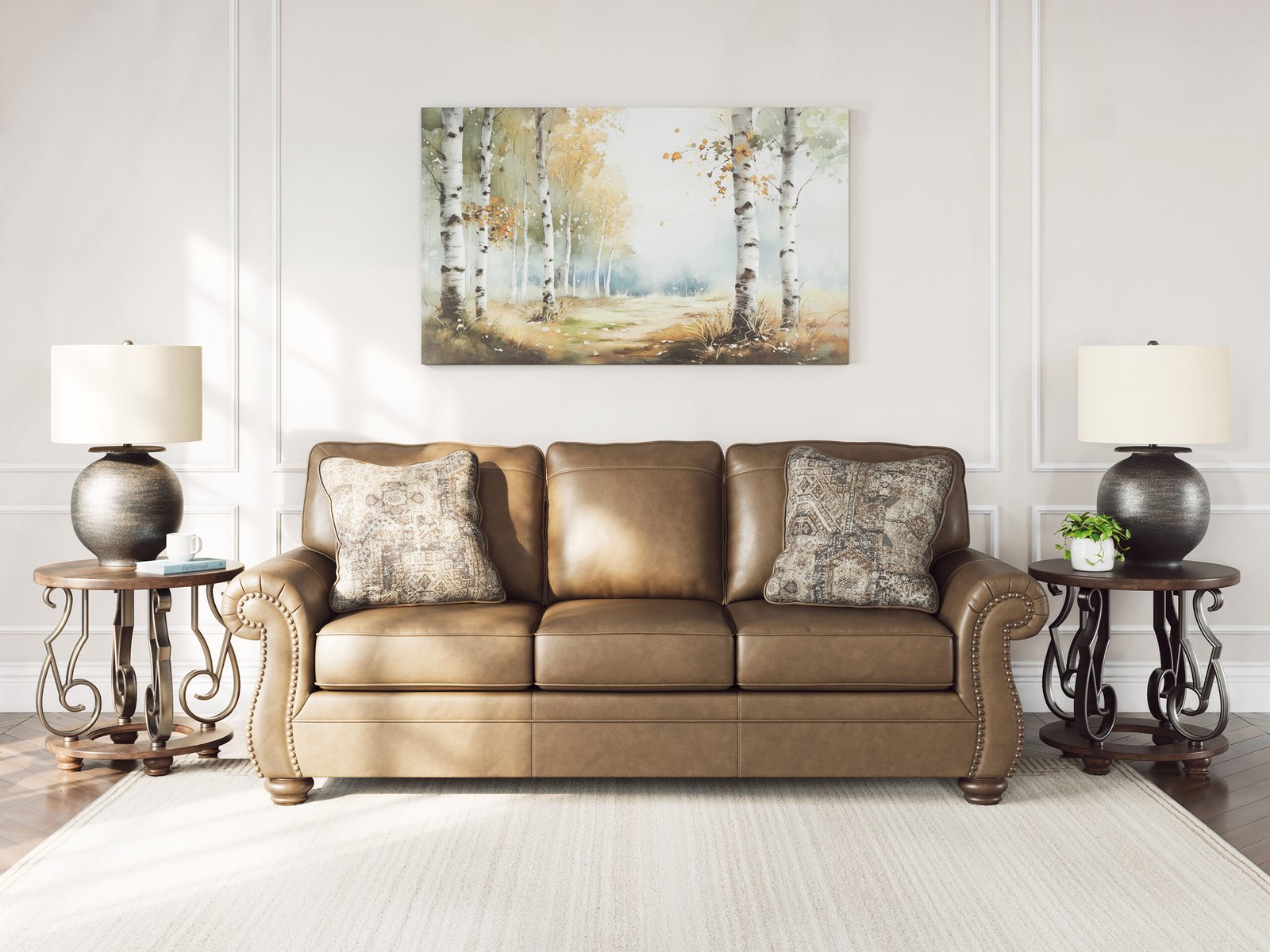 Sofá y Loveseat Shadsburne con Tapicería Tipo Piel y Detalles Clásicos - Image 4